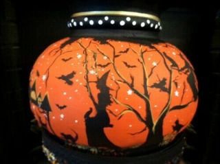 VINTAGE HALLOWEEN WITCH ' S HAUNTED HOUSE 3 - WAY HURRICANE LAMP by Peggy G 7