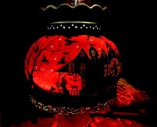 VINTAGE HALLOWEEN WITCH ' S HAUNTED HOUSE 3 - WAY HURRICANE LAMP by Peggy G 9