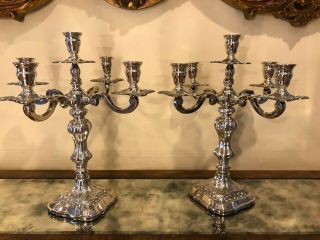 Exceptional Pair Baroque Style Sterling 925 Silver Candelabra Candlesticks.