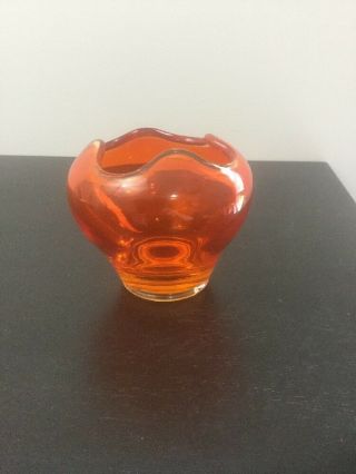 3.  5” Tall Vintage Glass Bowl Trinket Dish Orange Colored Scalloped Edge 2