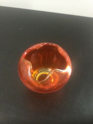 3.  5” Tall Vintage Glass Bowl Trinket Dish Orange Colored Scalloped Edge 4