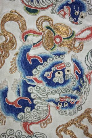 Antique Chinese Robe Sleeve Bands Pair Bullion Peking Embroidery Dragon Qing 4