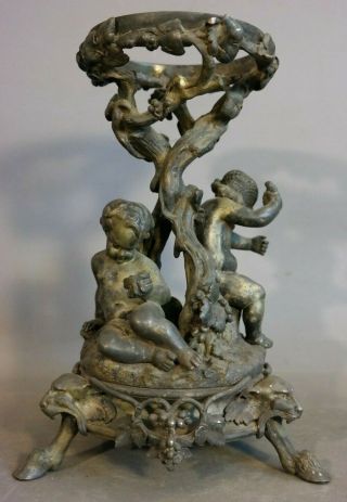 19thc Antique Victorian Era Christofle Figural Bronze Putti Statue Brides Basket