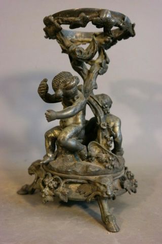 19thC Antique VICTORIAN Era CHRISTOFLE Figural BRONZE PUTTI Statue BRIDES BASKET 6