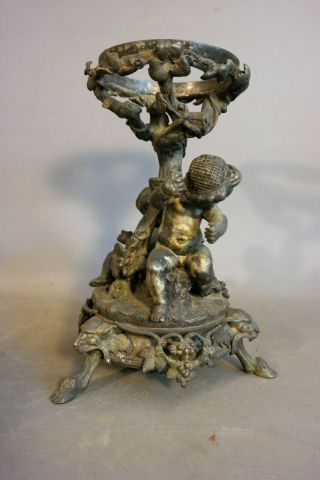 19thC Antique VICTORIAN Era CHRISTOFLE Figural BRONZE PUTTI Statue BRIDES BASKET 9