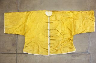Antique Chinese Robe Qing Dynasty Medallions Yellow Silk Fur Lining 1900s 1920s