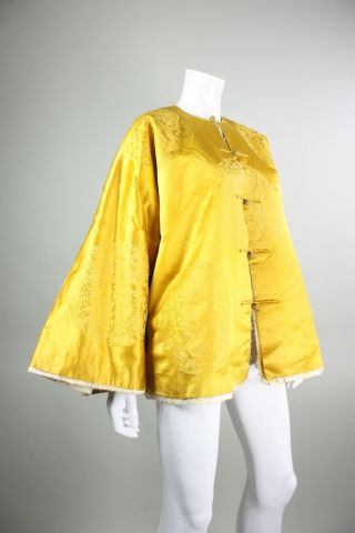 Antique Chinese Robe Qing Dynasty Medallions Yellow Silk Fur Lining 1900s 1920s 3