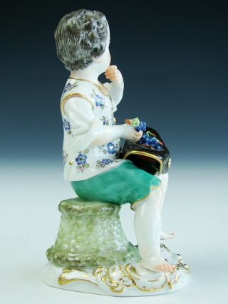 Antique SIGNED Meissen German Hand Painted Porcelain Grape Boy Figurine Statue 2