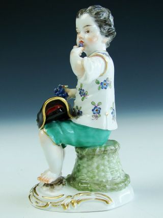 Antique SIGNED Meissen German Hand Painted Porcelain Grape Boy Figurine Statue 4