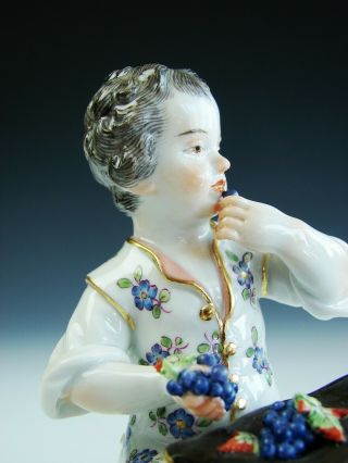 Antique SIGNED Meissen German Hand Painted Porcelain Grape Boy Figurine Statue 5