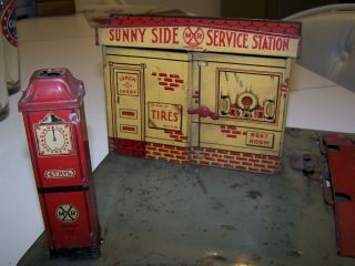 Vintage Antique Marx Pressed Steel Sunny Side Service Gas Station 3