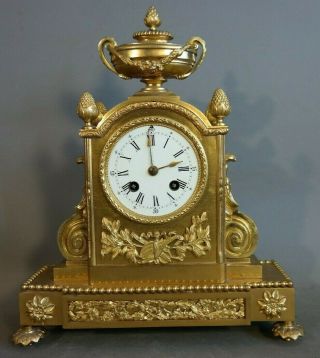 19thc Antique Victorian Era Miller & Son Old Gilt Metal French Type Mantel Clock
