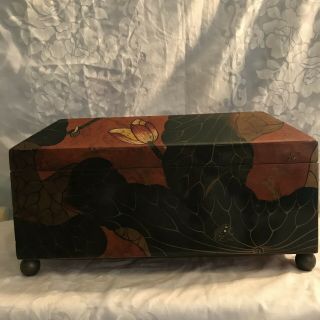 Maitland Smith Large Wooden Decorative Box.  Hand Painted And Designed