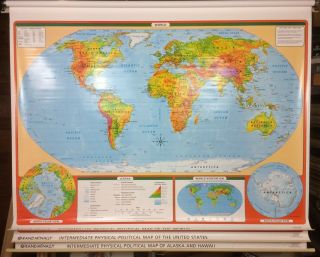 Rand Mcnally World,  United States Alaska & Hawaii Pull Down Classroom 3 Maps