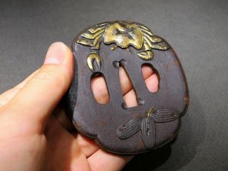 RARE Crab KATANA TSUBA 18 - 19thC Japanese Antique Edo Koshirae 7