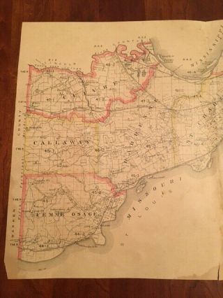 RARE 1905 Outline Map of St.  Charles County MISSOURI Railroads Wagon Roads River 3