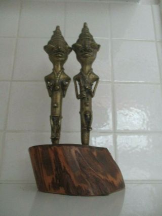 vintage 2 Bronze man woman nude wooden base Figures statue sculpture African Art 3