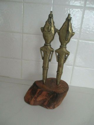 vintage 2 Bronze man woman nude wooden base Figures statue sculpture African Art 4