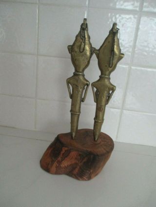 vintage 2 Bronze man woman nude wooden base Figures statue sculpture African Art 7