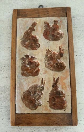 Antique Primitive Wood Pottery Easter Bunny Rabbit Stamp Cookie Chocolate? Mold