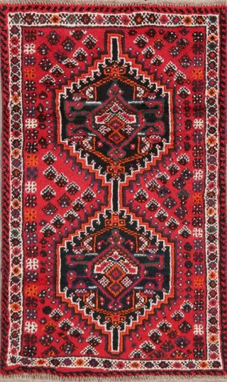 Vintage Traditional Floral Oriental Area Rug Wool Red Hand - Knotted Carpet 3 