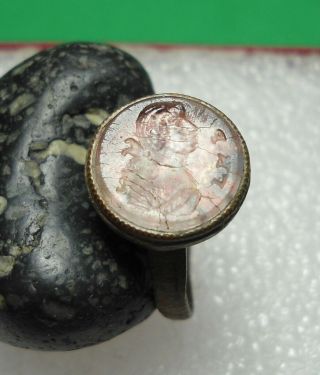 Ancient Bronze Ring Intaglio Authentic Antique Rare R737