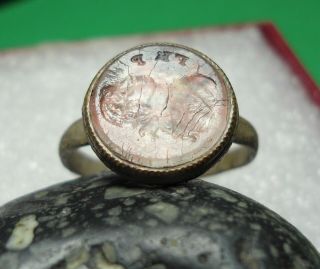 Ancient Bronze Ring Intaglio Authentic Antique Rare R737 3