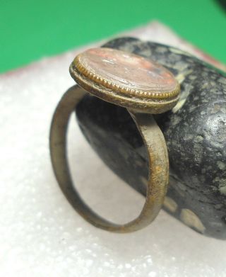 Ancient Bronze Ring Intaglio Authentic Antique Rare R737 5