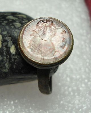 Ancient Bronze Ring Intaglio Authentic Antique Rare R737 6