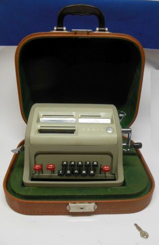 Vintage Atvidaberg Facit Adding Machine Model C1 - 13 W/ Case & Key
