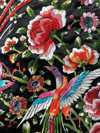 Vintage Chinese Silk Hand Embroidered Phoenix Birds Piano Shawl VIVID Colors 12