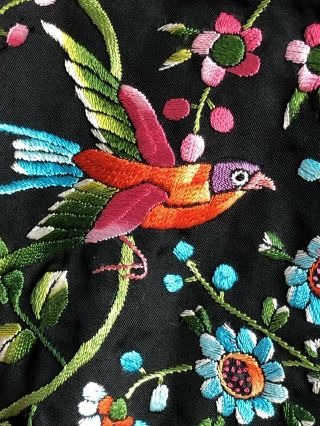 Vintage Chinese Silk Hand Embroidered Phoenix Birds Piano Shawl VIVID Colors 6