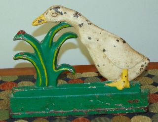 Rare Antique Cast Iron Littco Doorstop Duck With Ladybug