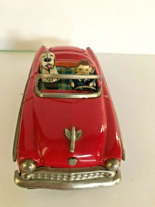 Vintage Japan Friction Convertible Tin Car With Driver And Bobbing Dog