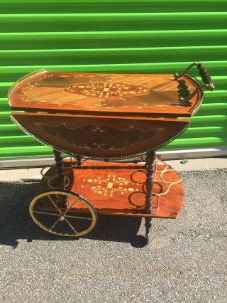 Vintage Italian Marquetry Drop Leaf Wine/tea/beverage Cart Trolley