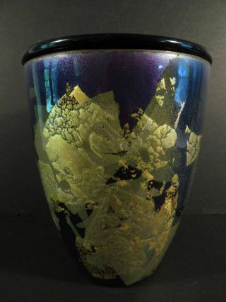 Cloisonne Covered Taisho Or Showa Period Vase Abstract Gold Leaf Squares