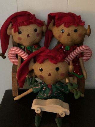 Primitive Folk Art Raggedy Ann Doll Raggedy Christmas 5 Dolls W/toys 9