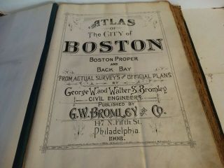 Rare Antique G.  W.  Bromley & Co Boston Mass Boston Proper & Back Bay Atlas 1908