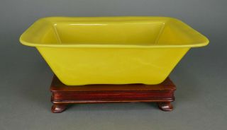 Fine Antique Chinese Imperial Yellow Peking Glass Bowl On Hardwood Stand