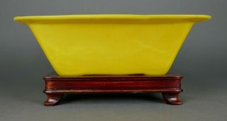 Fine Antique Chinese Imperial Yellow Peking Glass Bowl on Hardwood Stand 2