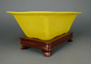 Fine Antique Chinese Imperial Yellow Peking Glass Bowl on Hardwood Stand 3