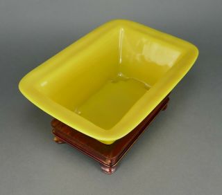 Fine Antique Chinese Imperial Yellow Peking Glass Bowl on Hardwood Stand 4