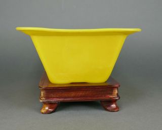 Fine Antique Chinese Imperial Yellow Peking Glass Bowl on Hardwood Stand 5