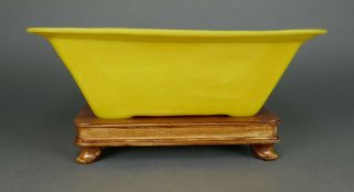 Fine Antique Chinese Imperial Yellow Peking Glass Bowl on Hardwood Stand 6