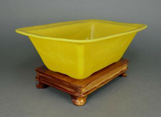 Fine Antique Chinese Imperial Yellow Peking Glass Bowl on Hardwood Stand 7