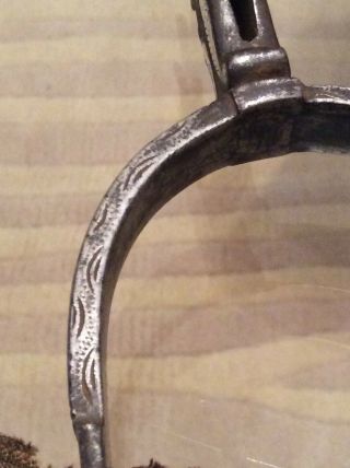 17th - 18th Century Spanish Colonial Silver Inlay Chased Steel Spur 9