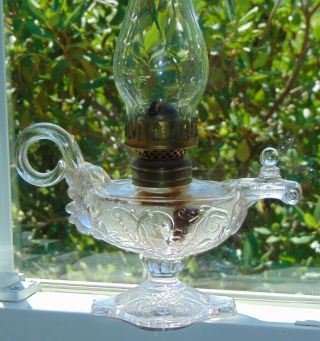 Very Rare Antique Miniature Oil Lamp Genie Aladdin Eapg Sun Purple Atterbury