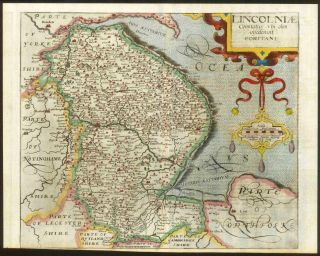 1607 - Rare 1st Edition Antique Map Lincolnshire By Saxton Kip/hole