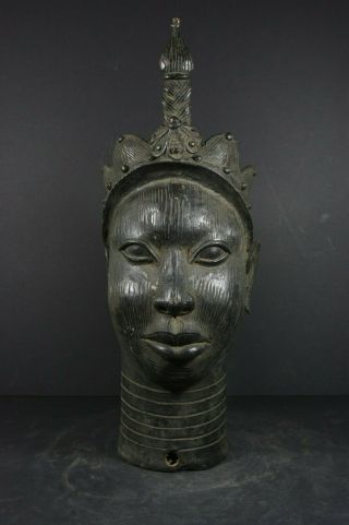 Life Size Ife Bronze African Oni Queen Head - Nigeria Benin,  Tribal Art Primitif