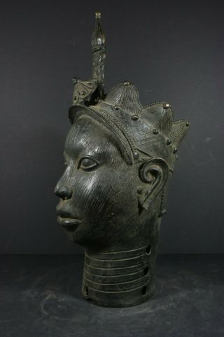 Life size IFE bronze African ONI Queen head - Nigeria Benin,  TRIBAL ART PRIMITIF 3